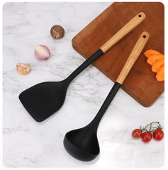 Silicone Cooking Utensils Set wit Wooden Handle