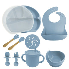 Light Blue 8-piece silicone baby meal set