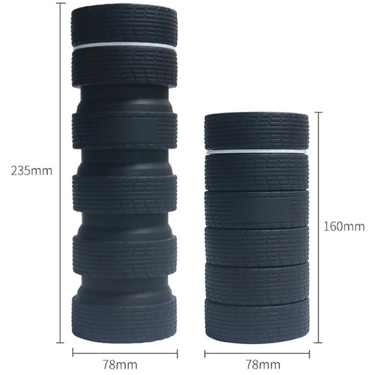 Black Tyre Shaped Silicone Foldable Water Bottle