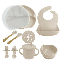 Beige 8-piece silicone baby meal set