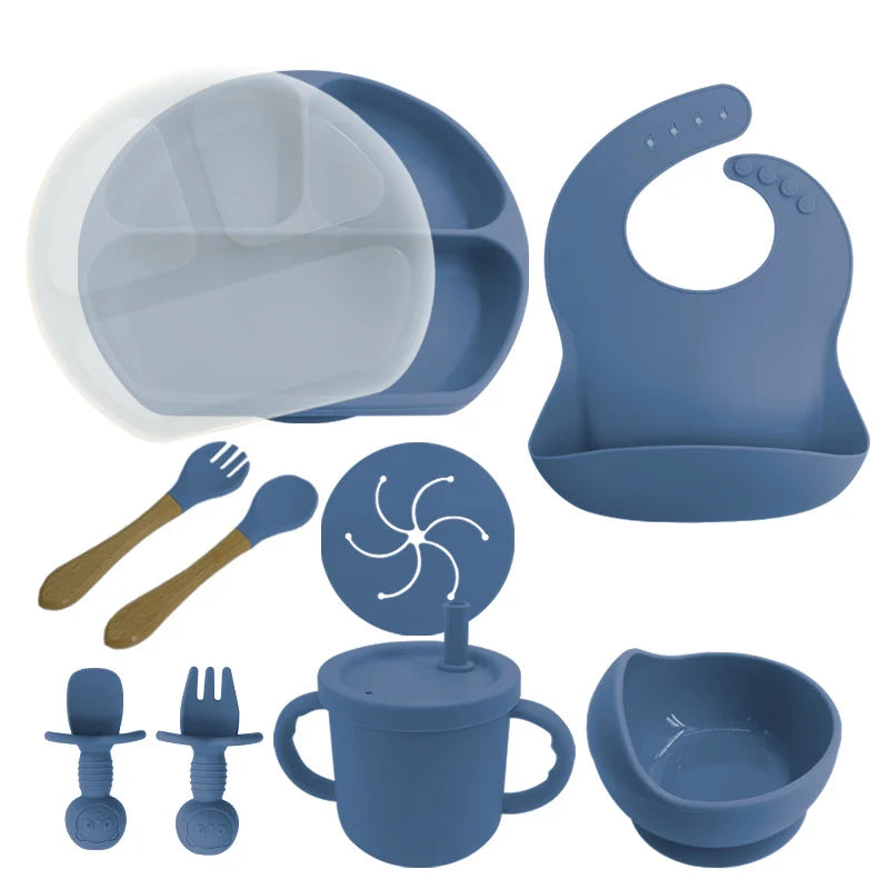 Blue 8-piece silicone baby meal set