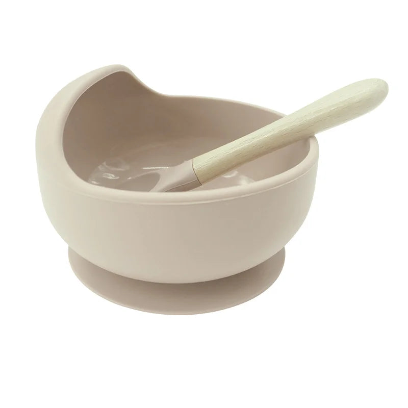 Beige 2-piece silicone baby feeding set