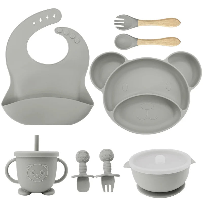 8-piece Mickey silicone bib and feeding set