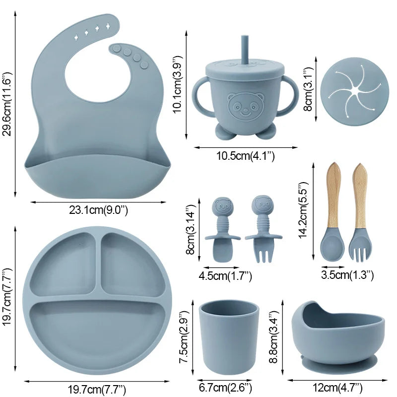 10-piece silicone bibs and feeding set for infants