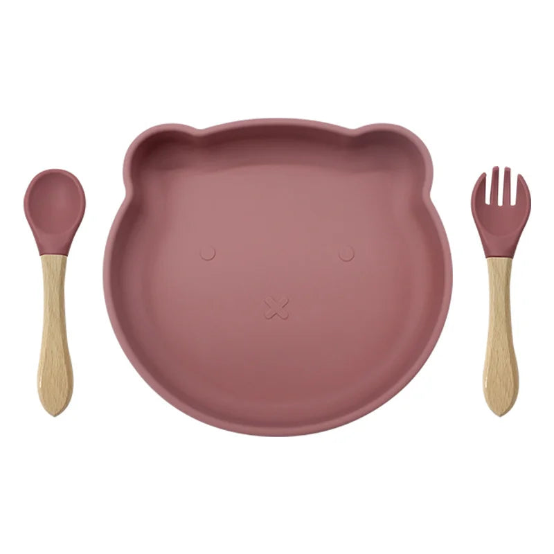 Dark pink 3-piece silicone dinner set | Baby Plates