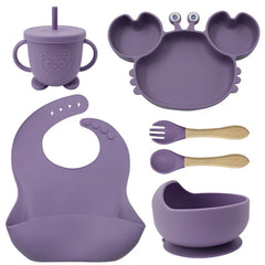 6-Piece Purple Crab-Shaped silicone bibs and Children's Feeding set