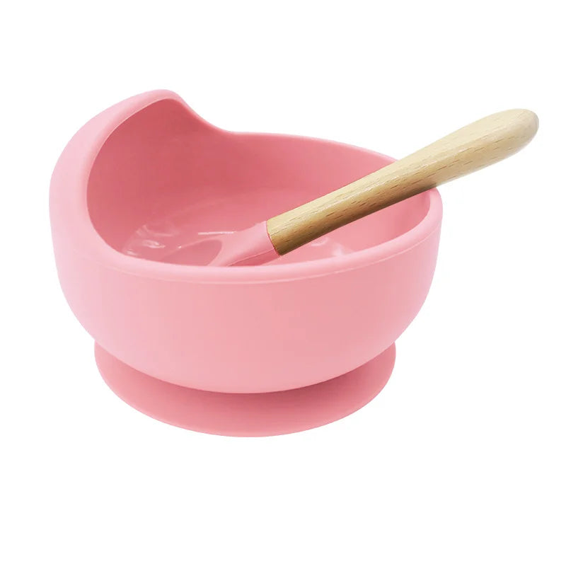 Light pink 2-piece silicone baby feeding set