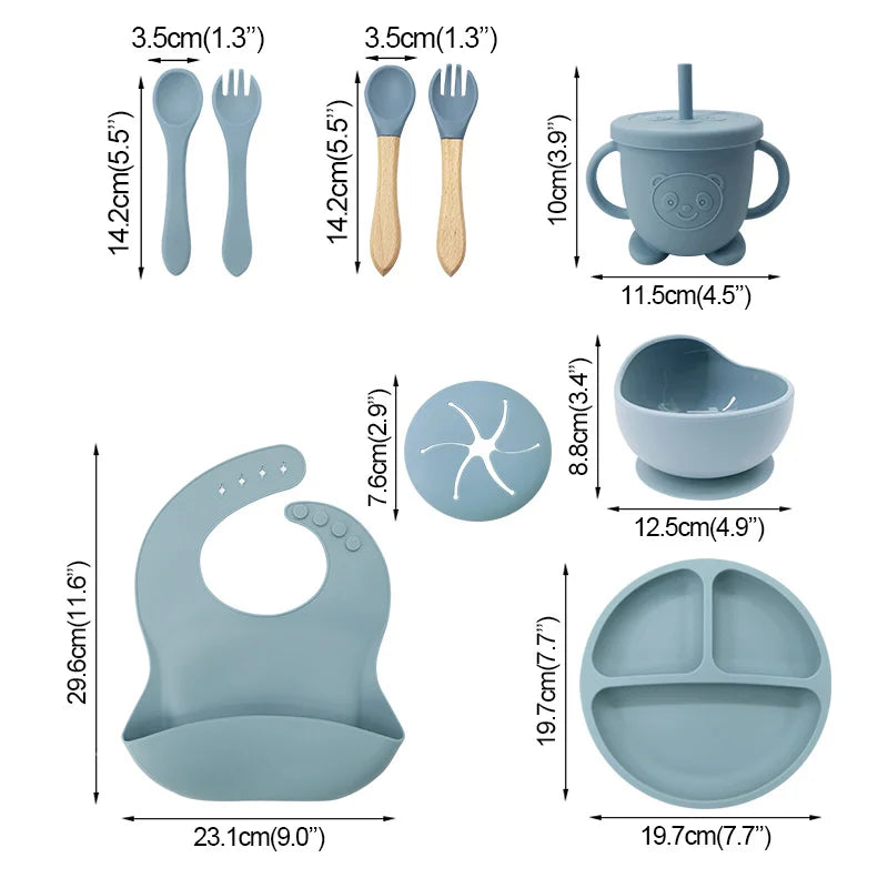 9-Piece Silicone Bibs and Children's Feeding Set