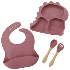 4 piece light brown Dino Silicone Feeding Set