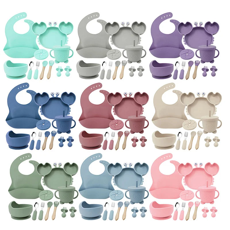 11-Piece Crab Silicone Bibs and Infant Feeding Set