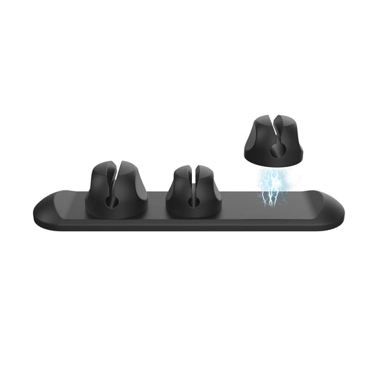 Black Magnetic Silicone Cable Organizer for Desktop Charging