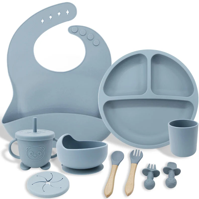 10-piece silicone bibs and feeding set for infants