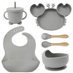 6-Piece Silver Crab-Shaped silicone bibs and Children's Feeding set