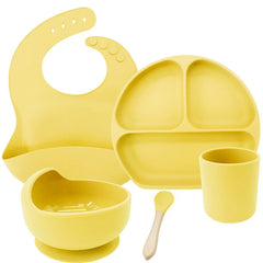 Yellow 5-piece silicone bibs and feeding set