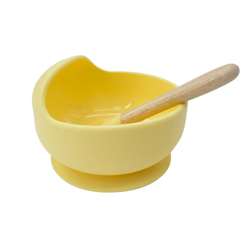 Yellow 2-piece silicone baby feeding set