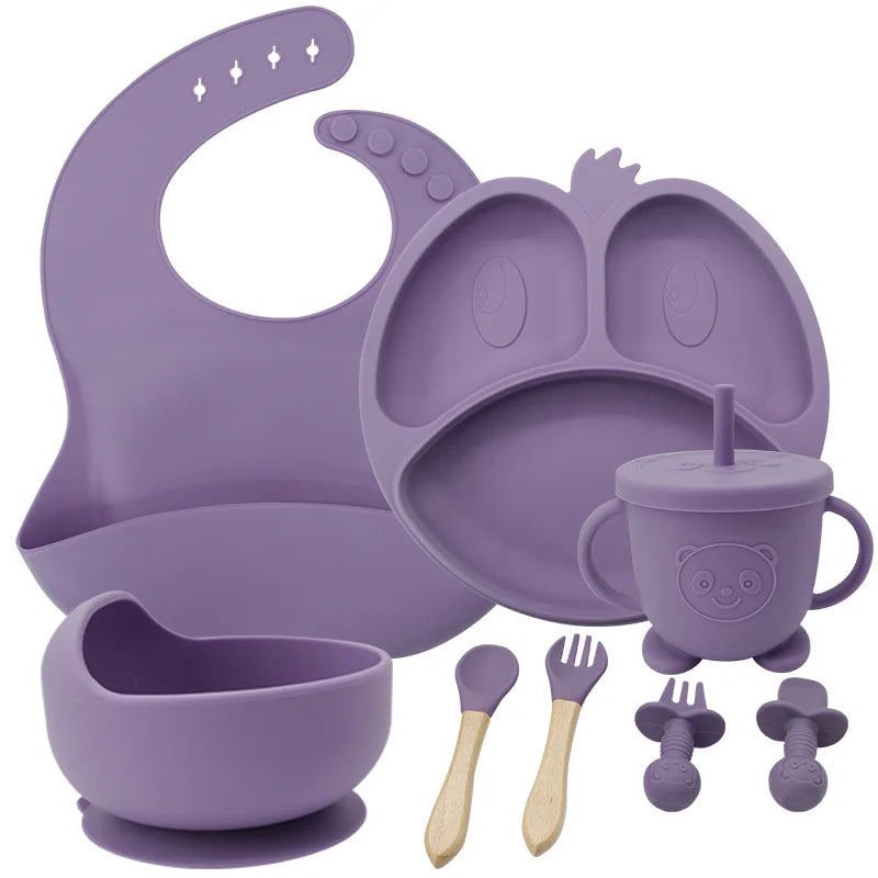 9-piece silicone bibs and baby feeding set