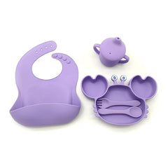 5-Piece Set With Silicone Spoon and Fork Purple Crab Shaped Silicone Bib and Infant Dinner Set