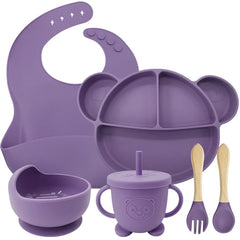 6-Piece Set Purple Mickey Mouse Silicone Bibs and Feeding Set