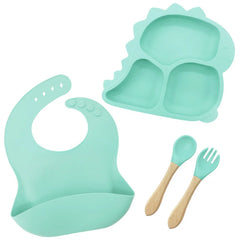 4 piece cyan Dino Silicone Feeding Set