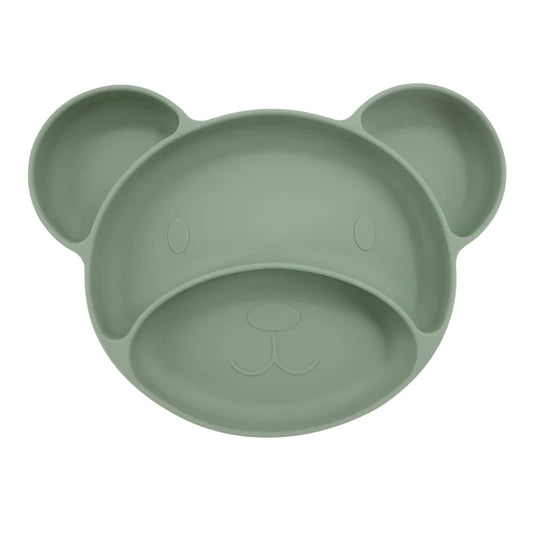 Green Teddy shaped silicone suction plate