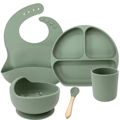 Green 5-piece silicone bibs and feeding set