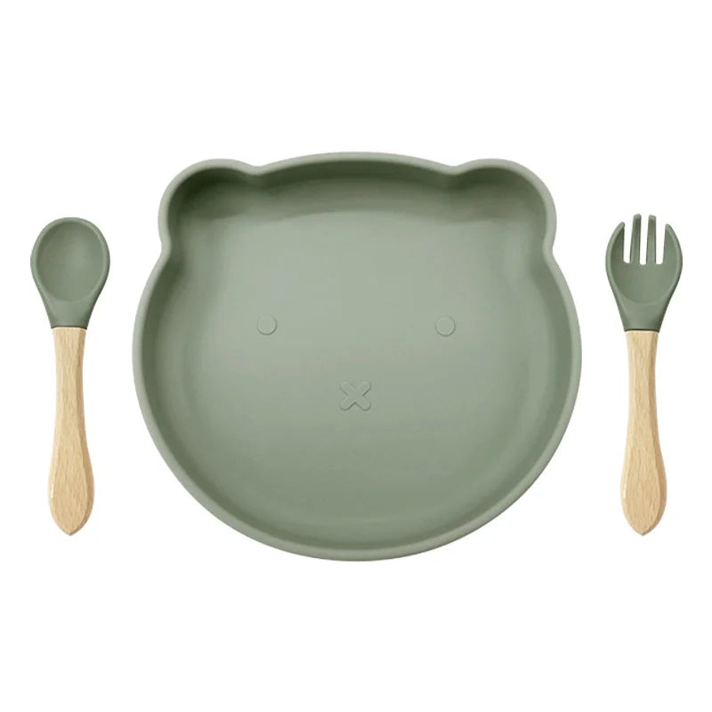 Green 3-piece silicone dinner set