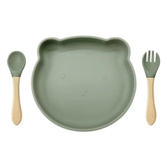 Matcha Green 3-piece silicone dinner set | Baby Plates