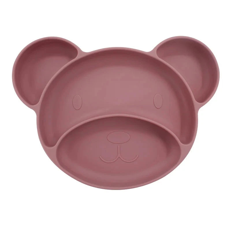 Dark pink Teddy shaped silicone suction plate