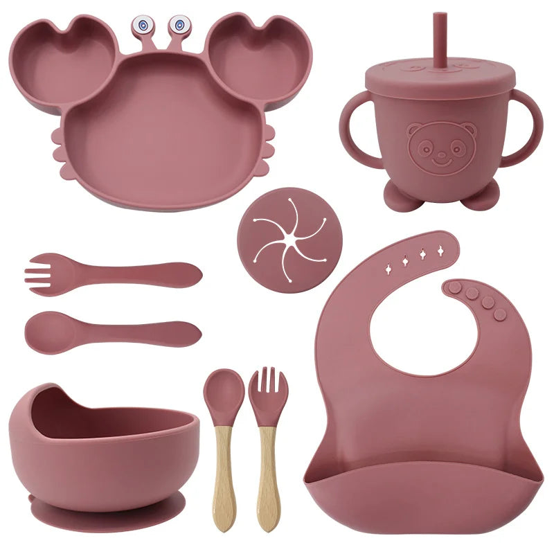 Crab-Shaped silicone bibs and Children's Feeding set