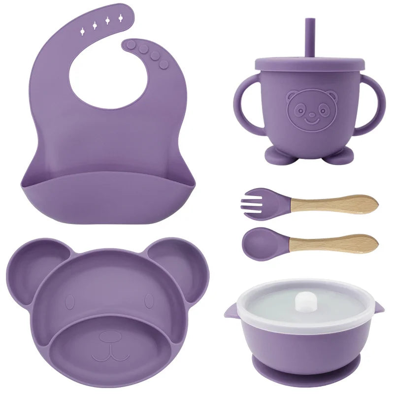 8-piece Mickey silicone bib and feeding set