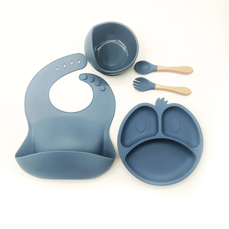 9-piece silicone bibs and baby feeding set