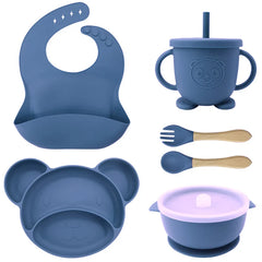 Blue 8-piece Mickey silicone bib and feeding set