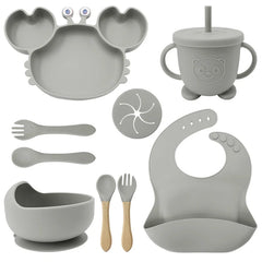 9-Piece Silver Crab-Shaped silicone bibs and Children's Feeding set