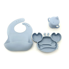 5-Piece Set With Silicone Spoon and Fork Light Blue Crab Shaped Silicone Bib and Infant Dinner Set