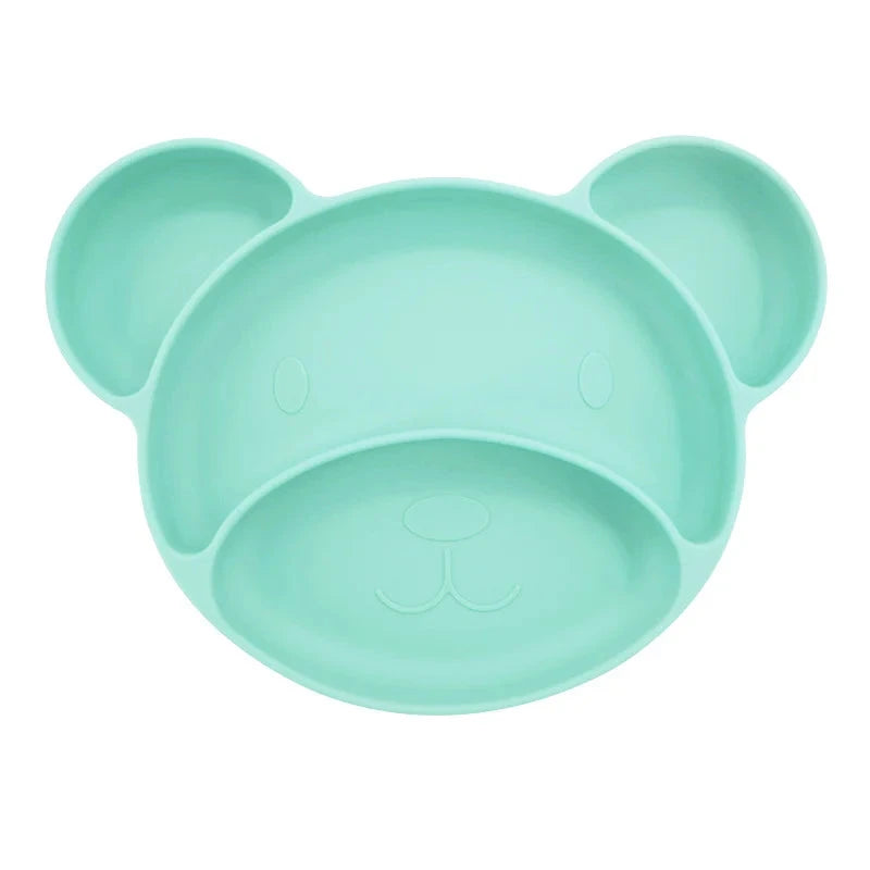 cyan Teddy shaped silicone suction plate