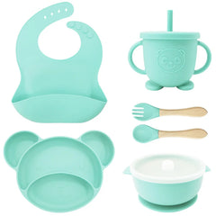 cyan 8-piece Mickey silicone bib and feeding set