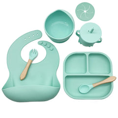 cyan 7-piece silicone bibs and feeding set