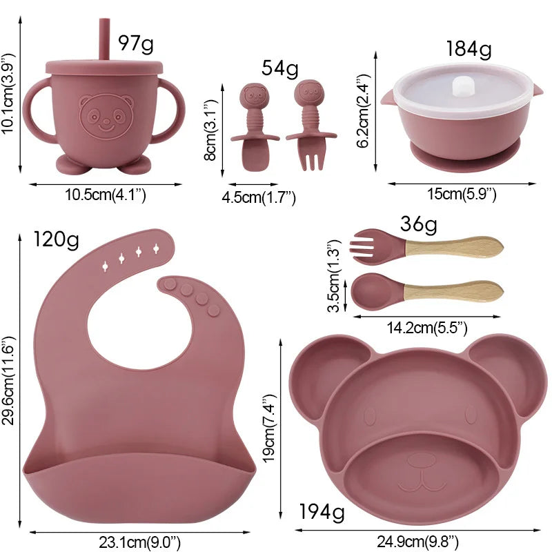 8-piece Mickey silicone bib and feeding set