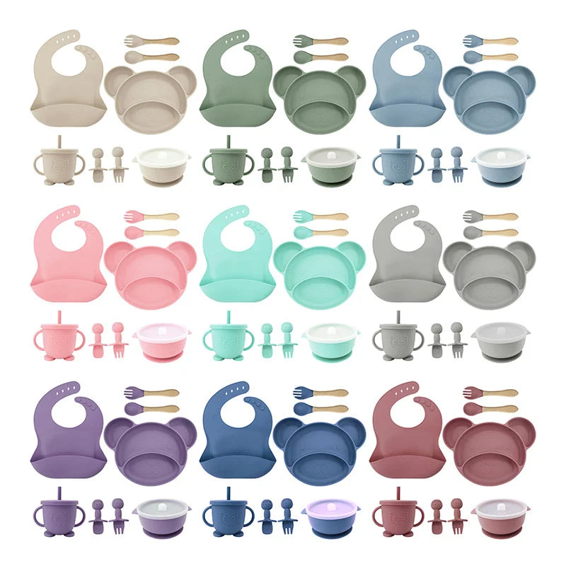 8-piece Mickey silicone bib and feeding set