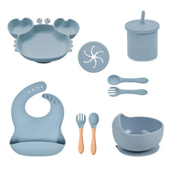 Sky Blue Silicone Baby Bibs and Bowl Set