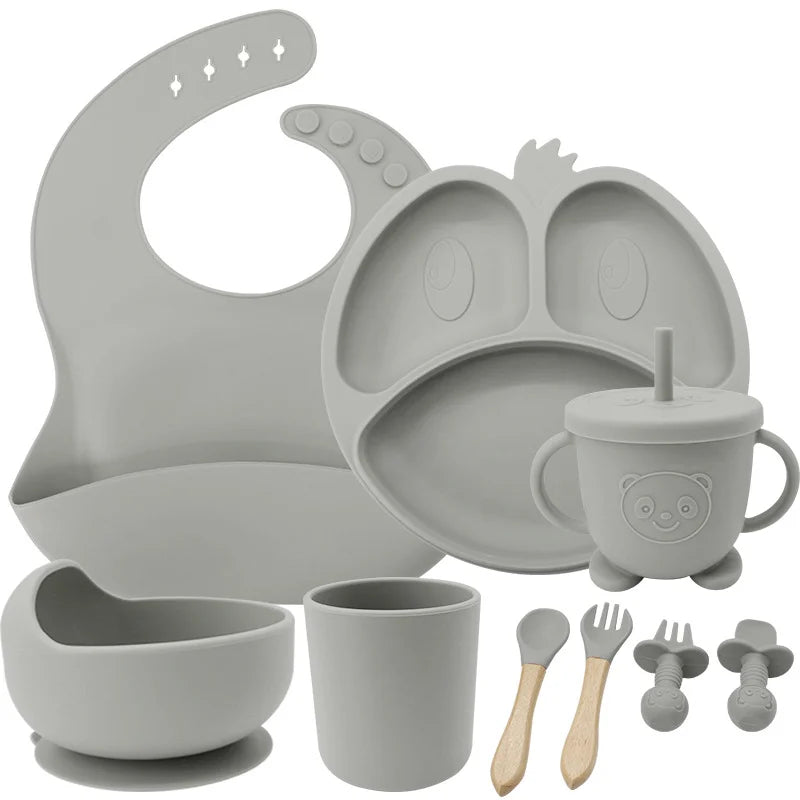 9-piece silicone bibs and baby feeding set