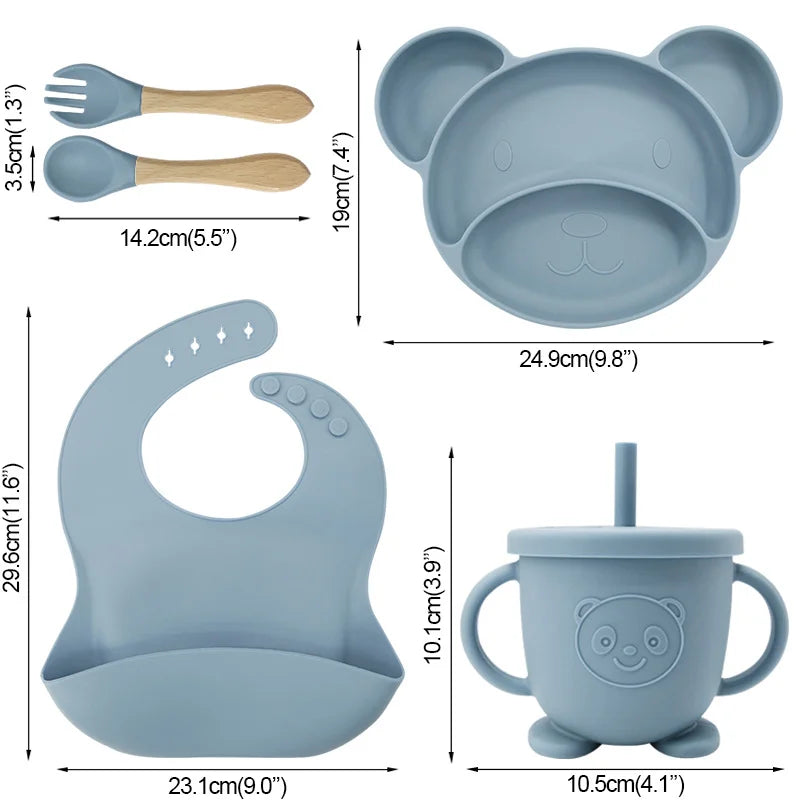 5-piece Silicone Bibs and Baby Feeding Set