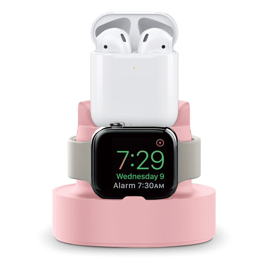 Pink 3 in 1 Silicone Apple Watch Phone Pods Charger