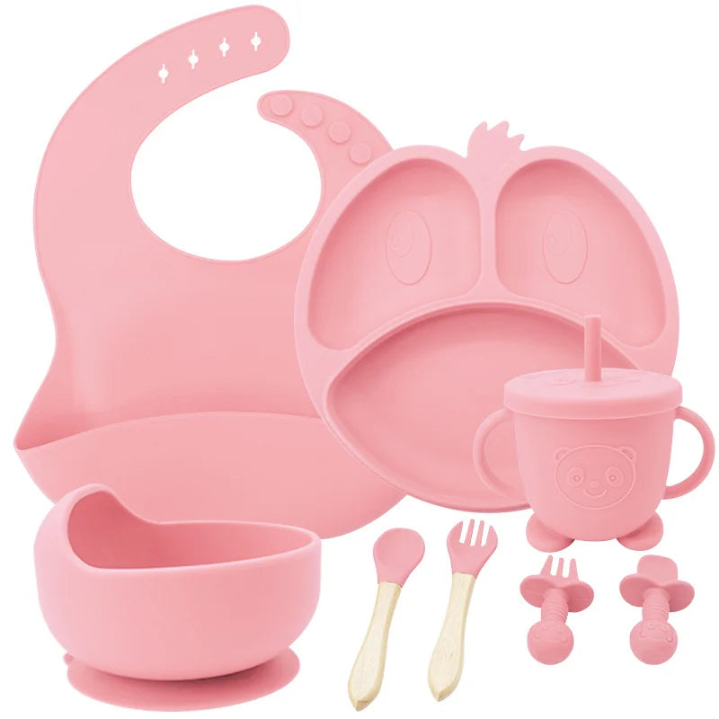 9-piece silicone bibs and baby feeding set