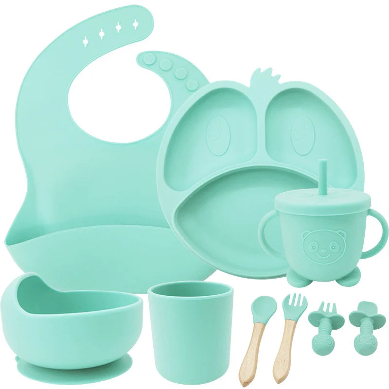 9-piece silicone bibs and baby feeding set