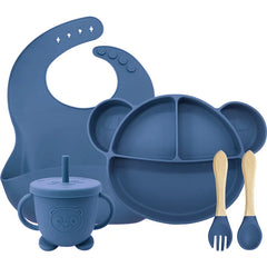 5-Piece Set Blue Mickey Mouse Silicone Bibs and Feeding Set