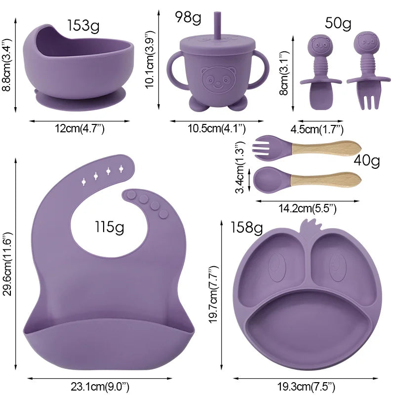 9-piece silicone bibs and baby feeding set