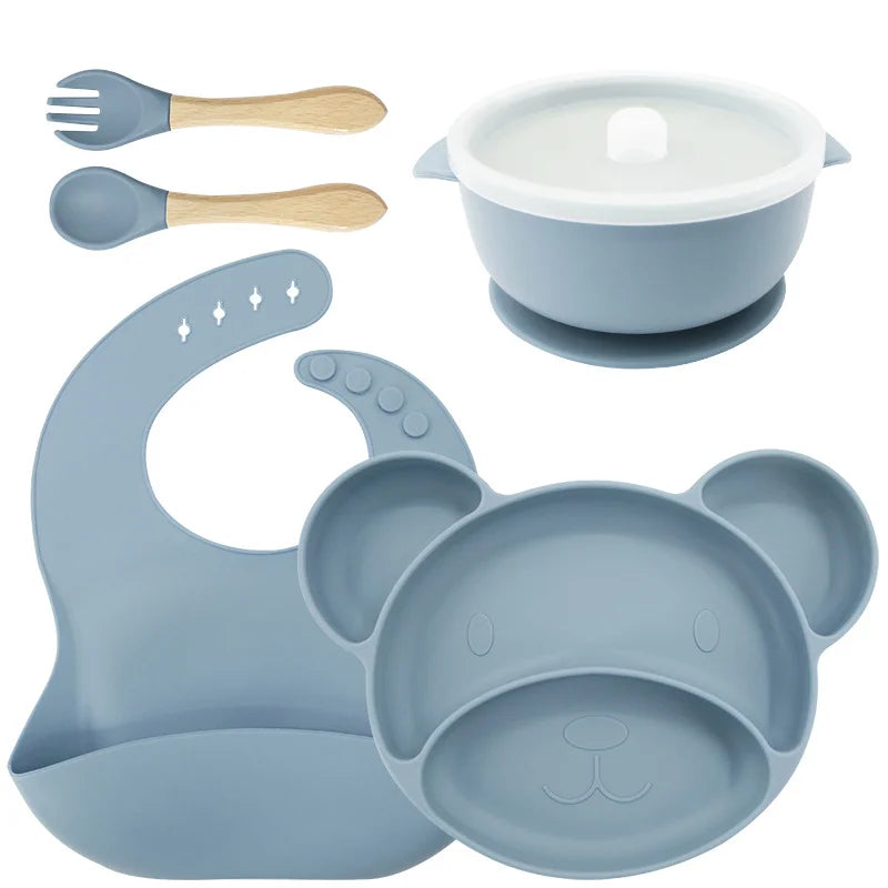 8-piece Mickey silicone bib and feeding set