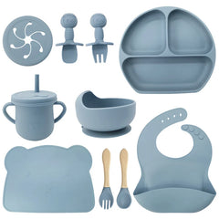 Light Blue 10-Piece Silicone Bibs and Bowl Set