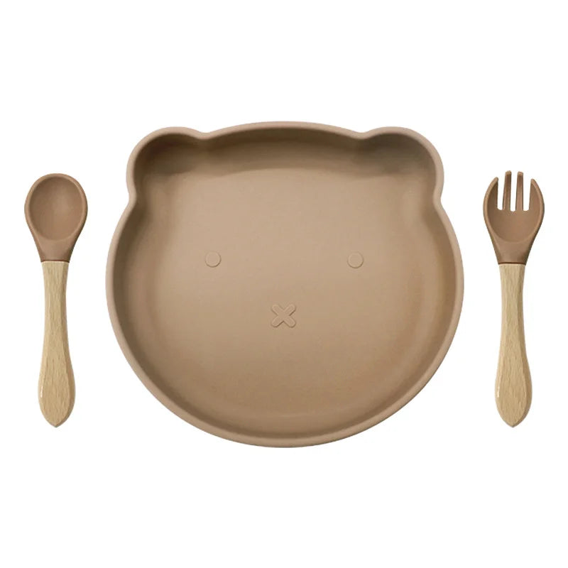 brown 3-piece silicone dinner set